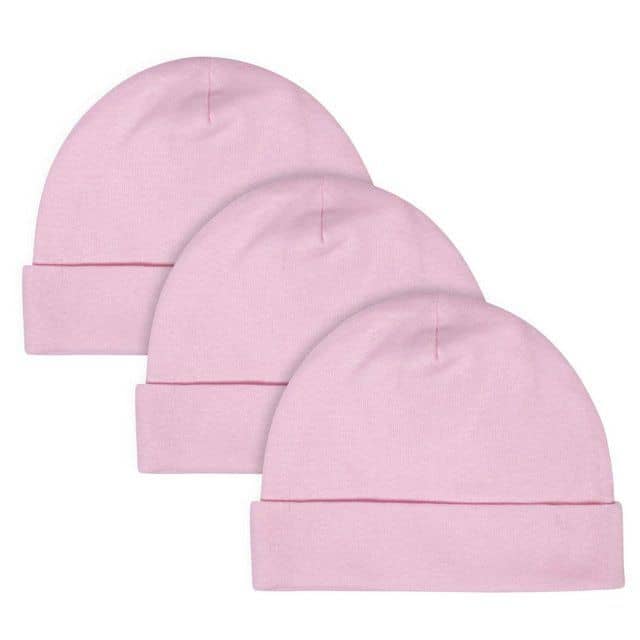 Gerber 3-Pack Baby Girls Craft Pink Caps, 0-6M