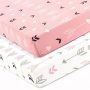 Stretchy Fitted Crib Sheets Set-Brolex 2 Pack Portable Crib Mattress Topper for Baby Girls Boys,Ultra Soft Jersey,Full Standard,Pink & White Arrow - Elephant & Whale