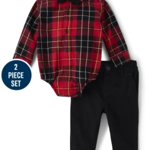 The Childrenβs Place Baby Boys Matching Family Plaid Poplin 2-Piece Outfit Set - Classicred