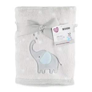 Parents Choice Gray and White Elephant Appliqued Plush Blanket