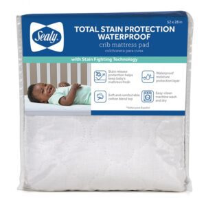 Sealy Total Stain Protection Waterproof Crib Mattress Pad with Stain Fighting Technology