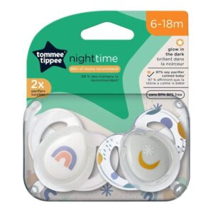 Tommee Tippee Night Time Glow in the Dark Pacifier, Symmetrical Design, 2ct