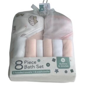 Button & Stitches 8pc Bath Set Pink Hedgehog